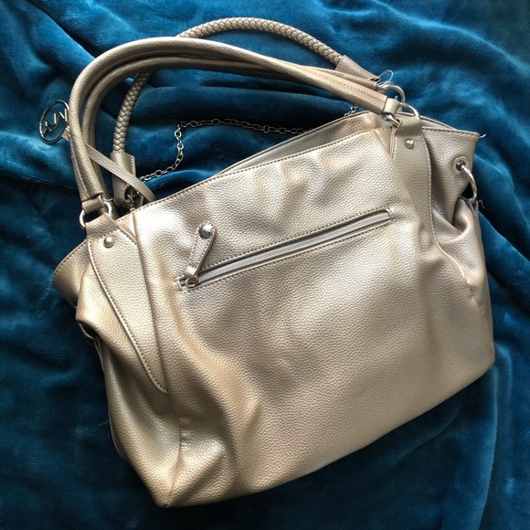 Faux Designer Style Brushed Metal Medium Purse - Picture 3 of 4